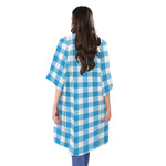 Azure Blue And White Gingham Print Open Front Beach Cover Up
