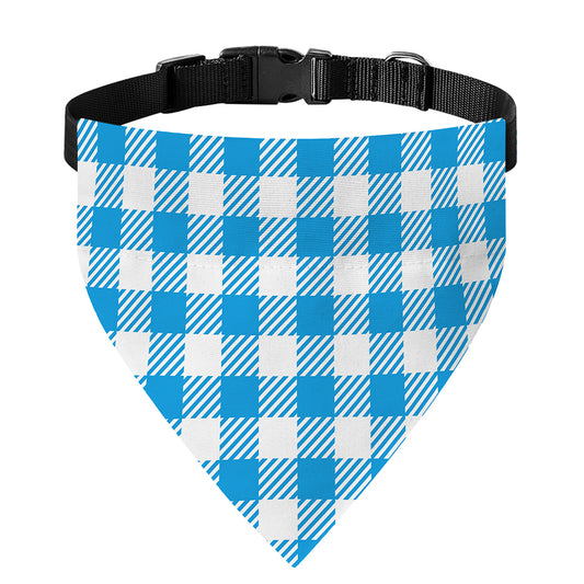 Azure Blue And White Gingham Print Over The Collar Dog Bandana