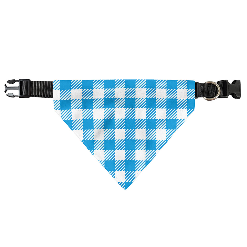 Azure Blue And White Gingham Print Over The Collar Dog Bandana