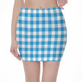 Azure Blue And White Gingham Print Pencil Mini Skirt