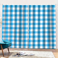 Azure Blue And White Gingham Print Pencil Pleat Curtains