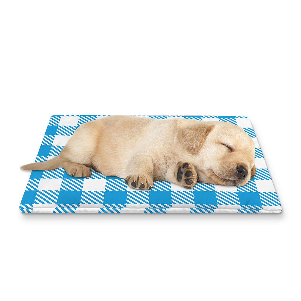 Azure Blue And White Gingham Print Pet Cooling Mat Cover