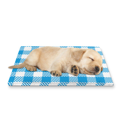 Azure Blue And White Gingham Print Pet Cooling Mat Cover