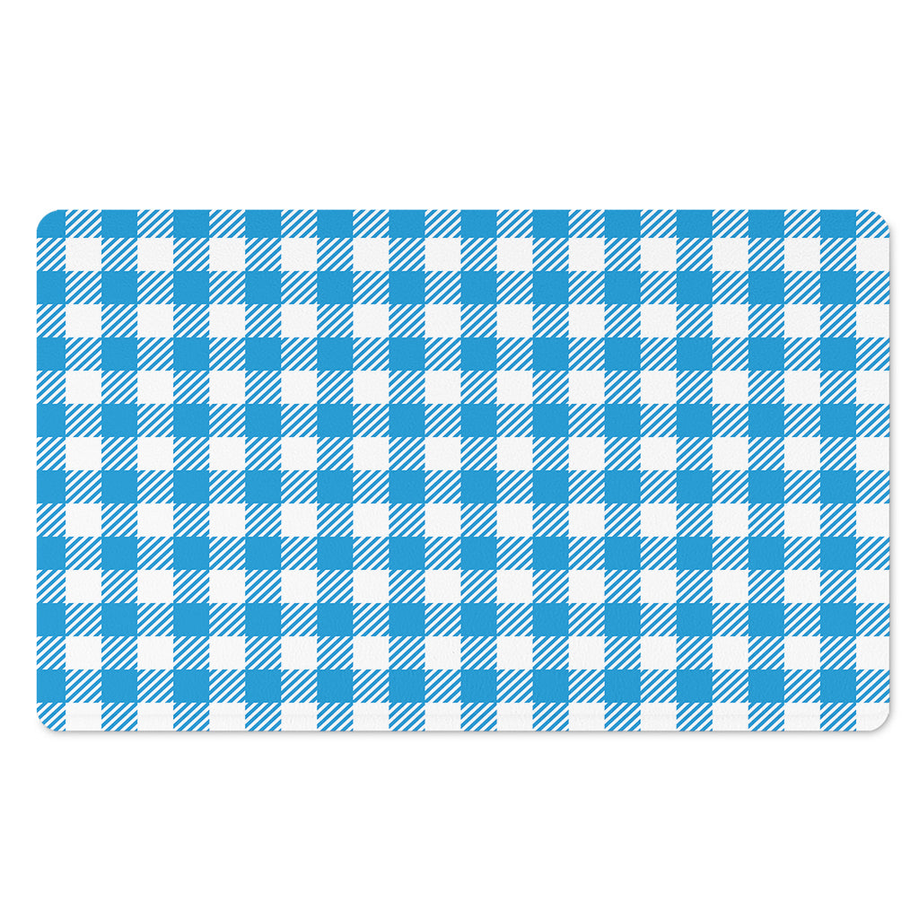 Azure Blue And White Gingham Print Polyester Doormat