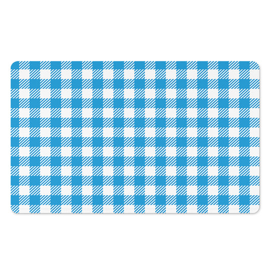 Azure Blue And White Gingham Print Polyester Doormat