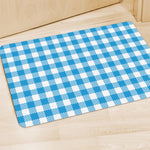 Azure Blue And White Gingham Print Polyester Doormat