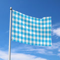 Azure Blue And White Gingham Print Polyester Flag