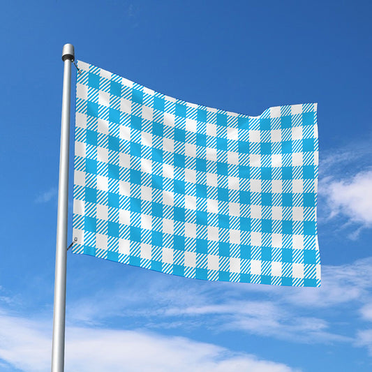 Azure Blue And White Gingham Print Polyester Flag
