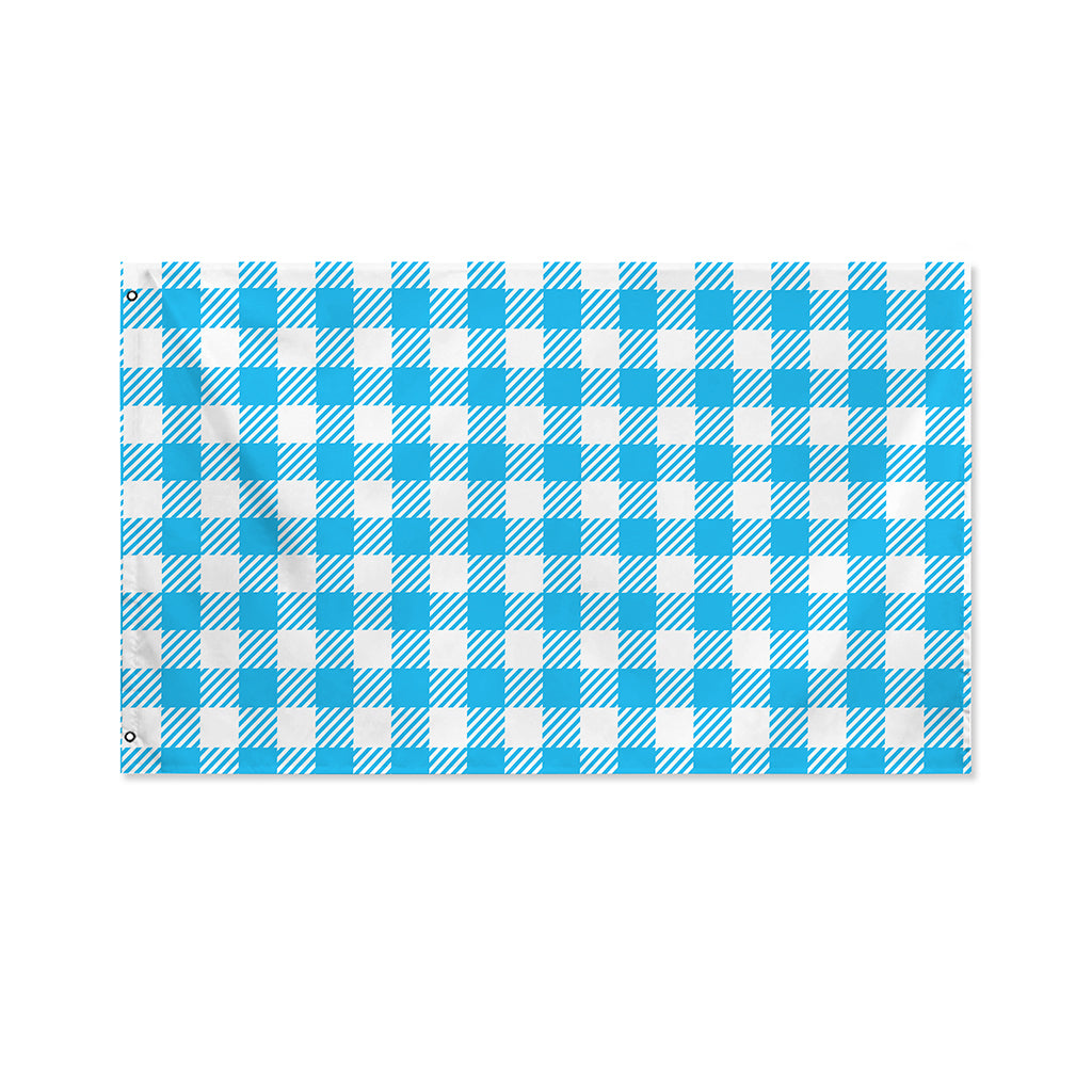 Azure Blue And White Gingham Print Polyester Flag