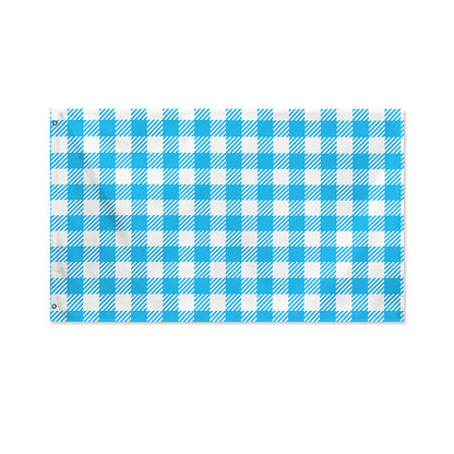 Azure Blue And White Gingham Print Polyester Flag