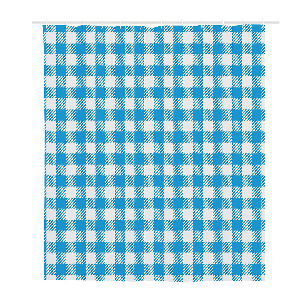 Azure Blue And White Gingham Print Polyester Shower Curtain