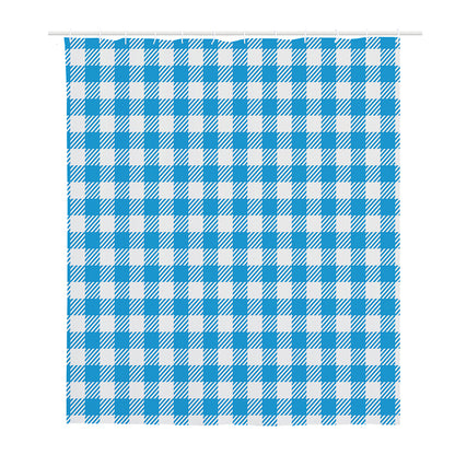 Azure Blue And White Gingham Print Polyester Shower Curtain