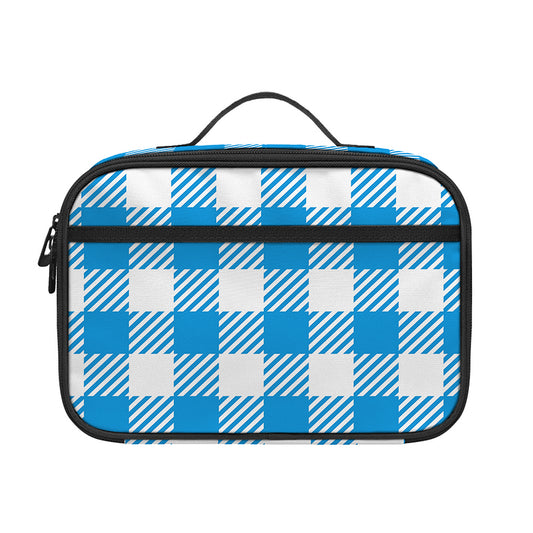 Azure Blue And White Gingham Print Portable Lunch Bag