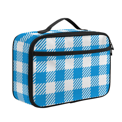 Azure Blue And White Gingham Print Portable Lunch Bag