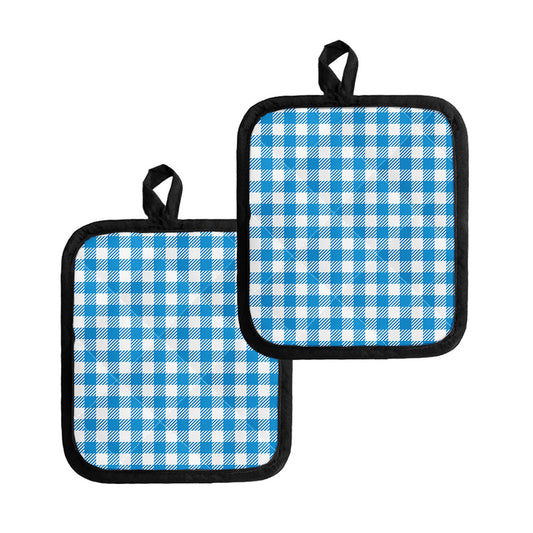Azure Blue And White Gingham Print Pot Holders
