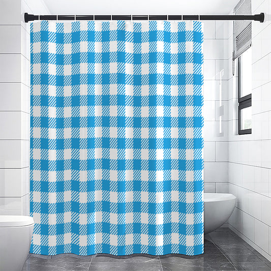 Azure Blue And White Gingham Print Premium Shower Curtain