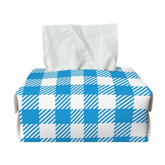 Azure Blue And White Gingham Print Rectangle Tissue Box Cover