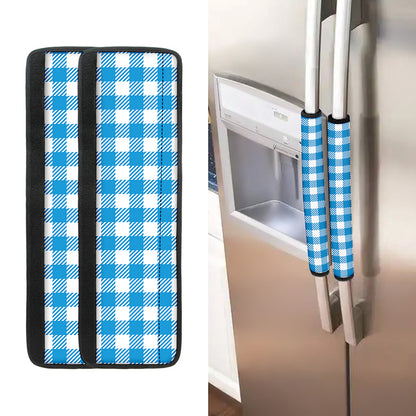Azure Blue And White Gingham Print Refrigerator Handle Covers