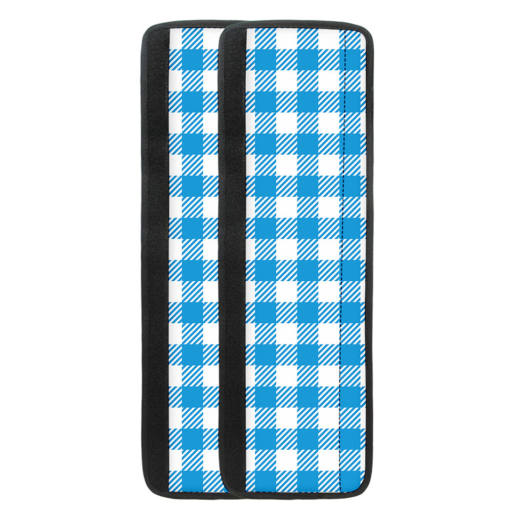 Azure Blue And White Gingham Print Refrigerator Handle Covers