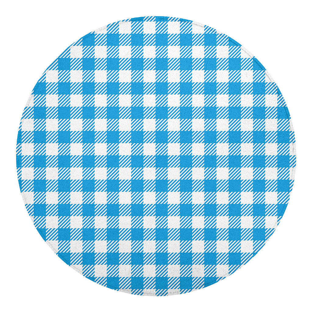 Azure Blue And White Gingham Print Round Blanket