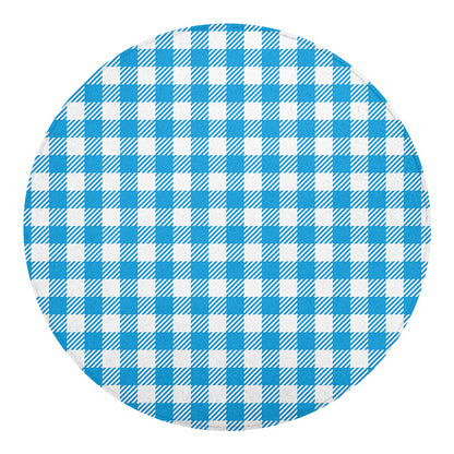 Azure Blue And White Gingham Print Round Blanket