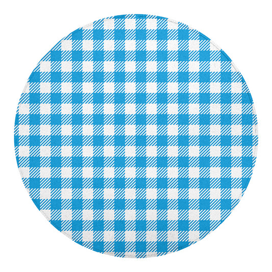 Azure Blue And White Gingham Print Round Blanket