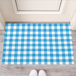 Azure Blue And White Gingham Print Rubber Doormat