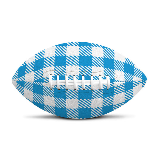 Azure Blue And White Gingham Print Rugby Ball