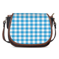 Azure Blue And White Gingham Print Saddle Bag