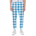 Azure Blue And White Gingham Print Joggers
