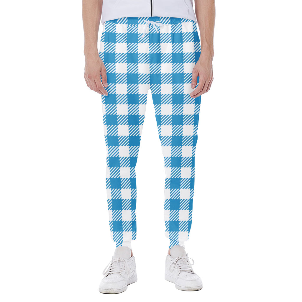 Azure Blue And White Gingham Print Scuba Joggers