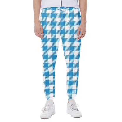 Azure Blue And White Gingham Print Scuba Joggers