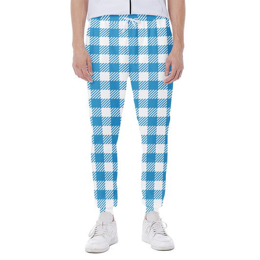 Azure Blue And White Gingham Print Scuba Joggers