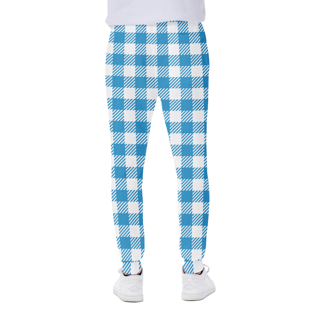 Azure Blue And White Gingham Print Scuba Joggers