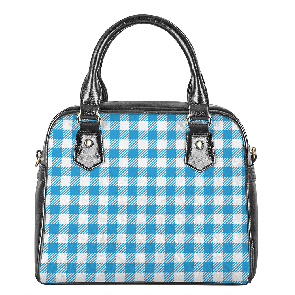 Azure Blue And White Gingham Print Shoulder Handbag