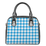 Azure Blue And White Gingham Print Shoulder Handbag