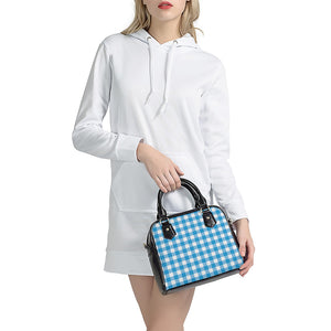 Azure Blue And White Gingham Print Shoulder Handbag