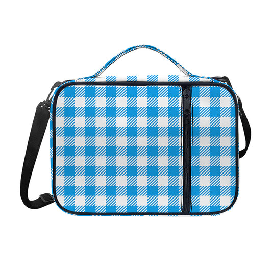 Azure Blue And White Gingham Print Shoulder Strap Bible Bag