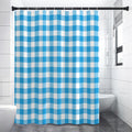 Azure Blue And White Gingham Print Shower Curtain
