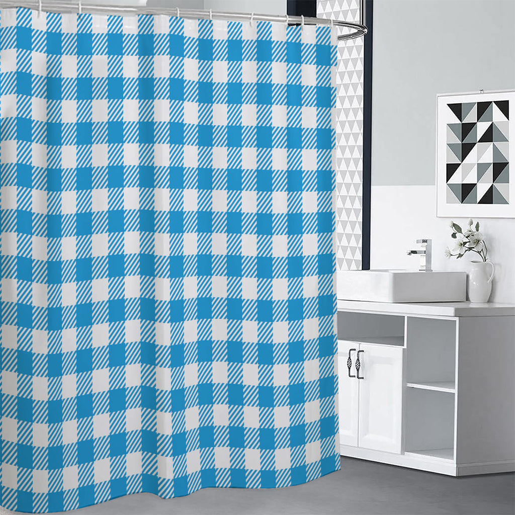 Azure Blue And White Gingham Print Shower Curtain