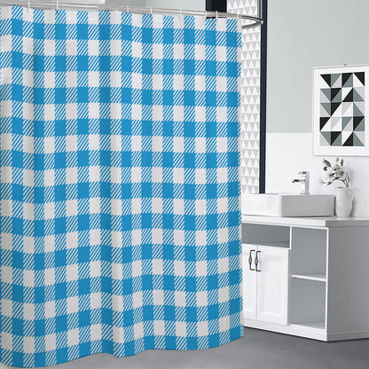 Azure Blue And White Gingham Print Shower Curtain