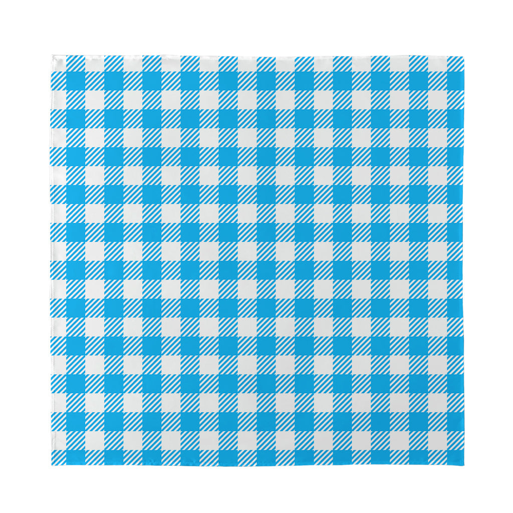 Azure Blue And White Gingham Print Silk Bandana