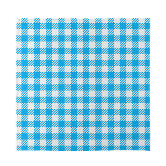 Azure Blue And White Gingham Print Silk Bandana