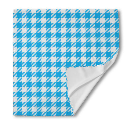 Azure Blue And White Gingham Print Silk Bandana