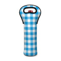 Azure Blue And White Gingham Print Single Neoprene Wine Tote