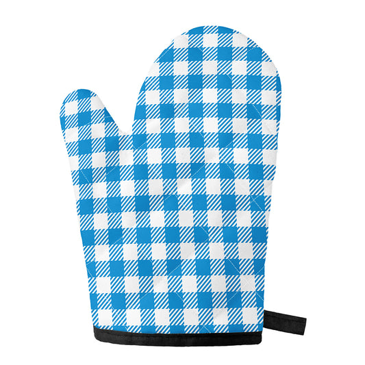 Azure Blue And White Gingham Print Single Oven Mitt