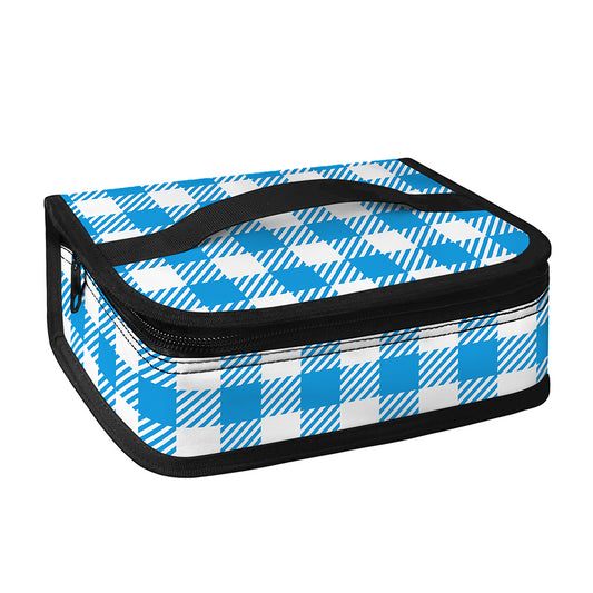 Azure Blue And White Gingham Print Small Lunch Bag