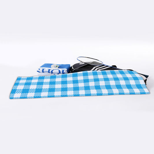 Azure Blue And White Gingham Print Sports Towel
