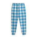 Azure Blue And White Gingham Print Sweatpants