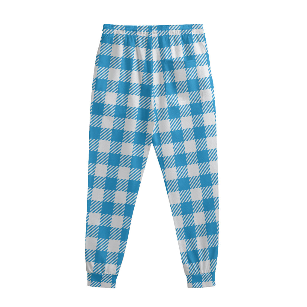 Azure Blue And White Gingham Print Sweatpants
